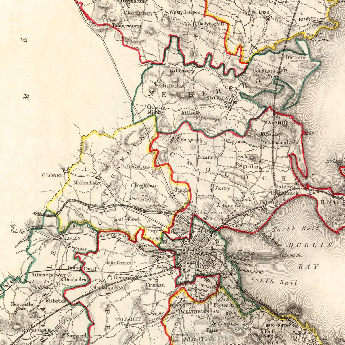 Vintage Map of Dublin County Ireland, 1846 Wall Art