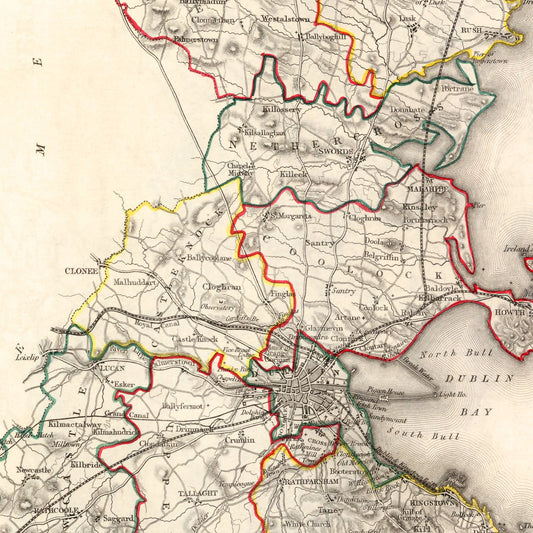 Vintage Map of Dublin County Ireland, 1846 Wall Art
