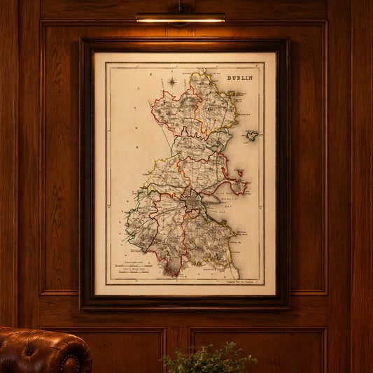 Vintage Map of Dublin County Ireland, 1846 Wall Art