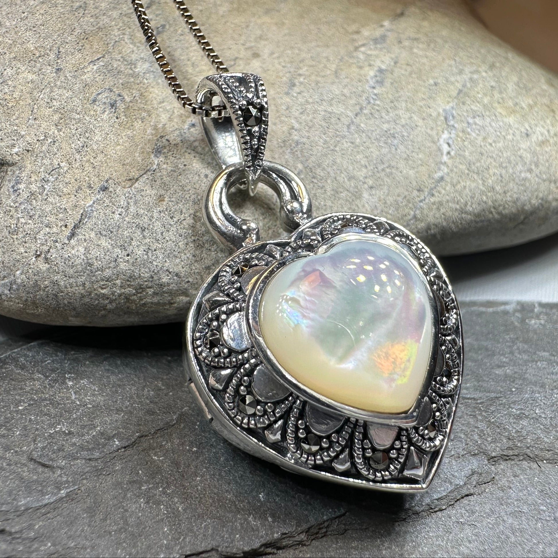 Locket Heart Marcasite Necklace in Sterling Silver — view 7