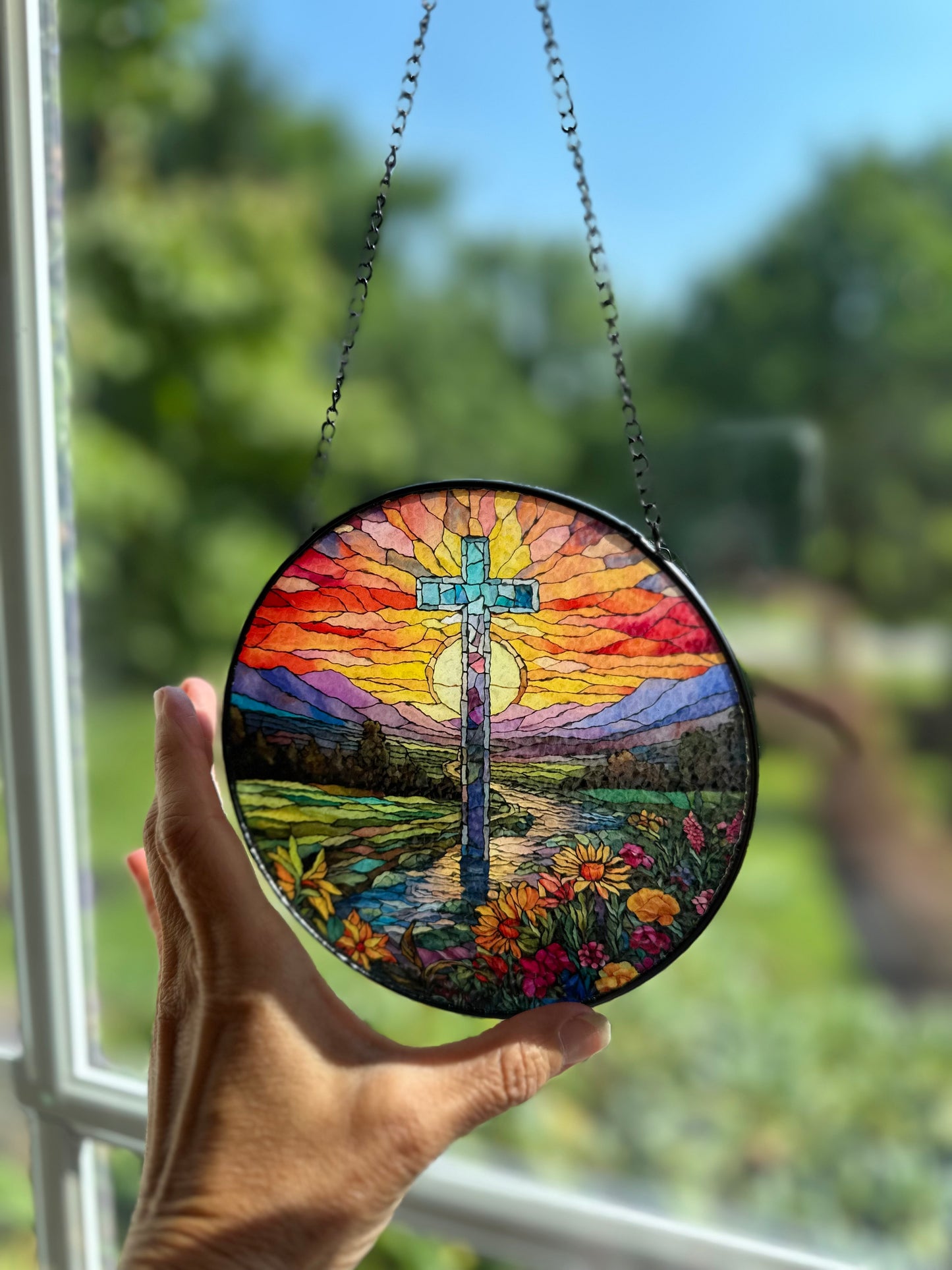Mountain Sunrise Cross Suncatcher
