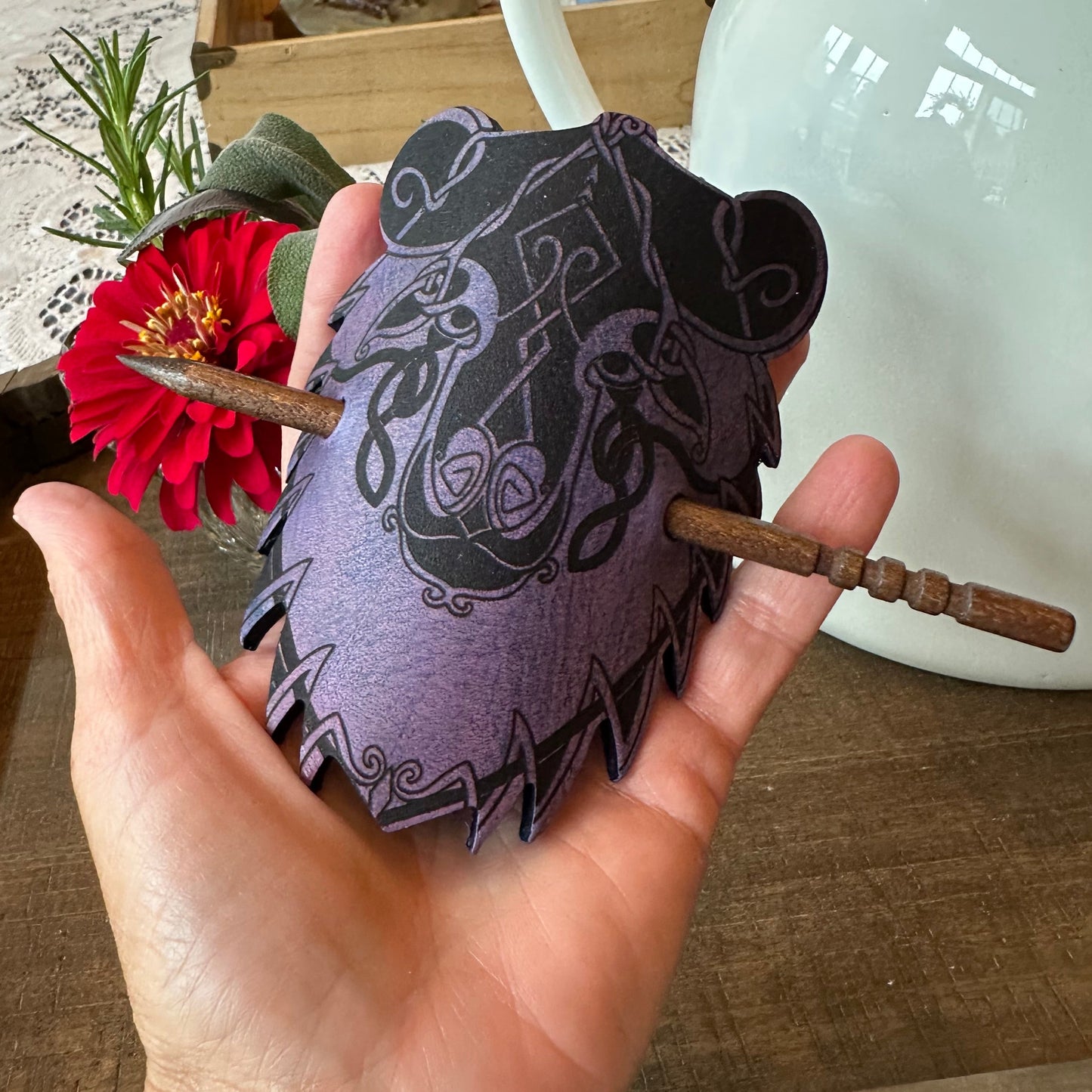 Celtic Bear Leather Hair Slide for Women