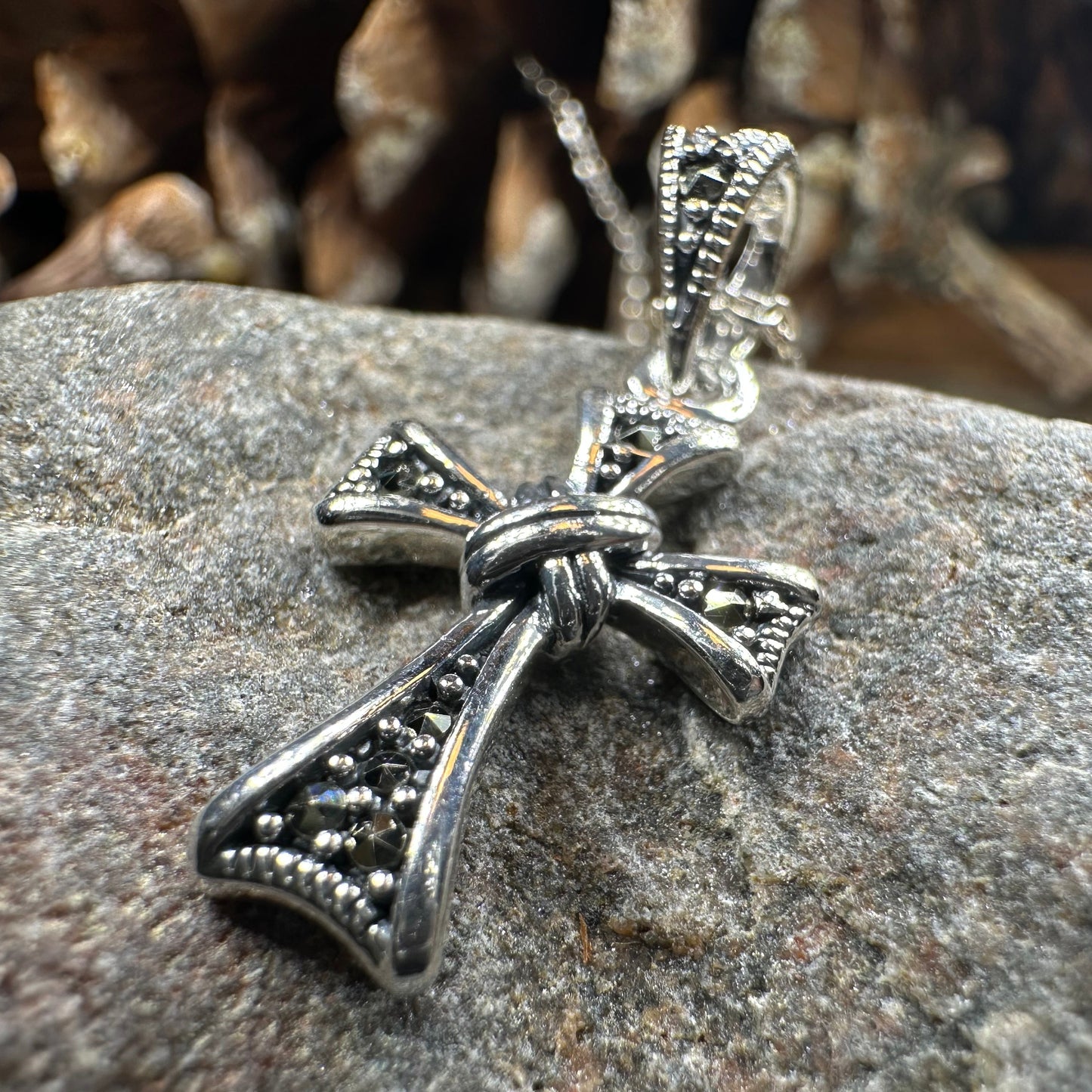 Elowen Marcasite Cross Necklace in Sterling Silver