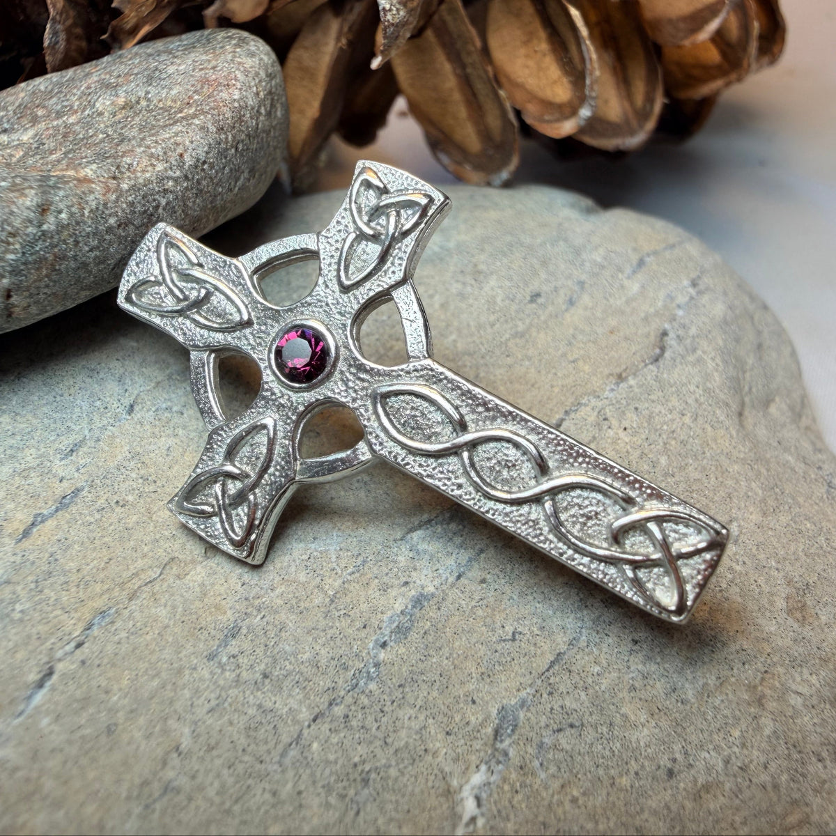 Celtic Cross Crystal Brooch - Handmade in Scotland