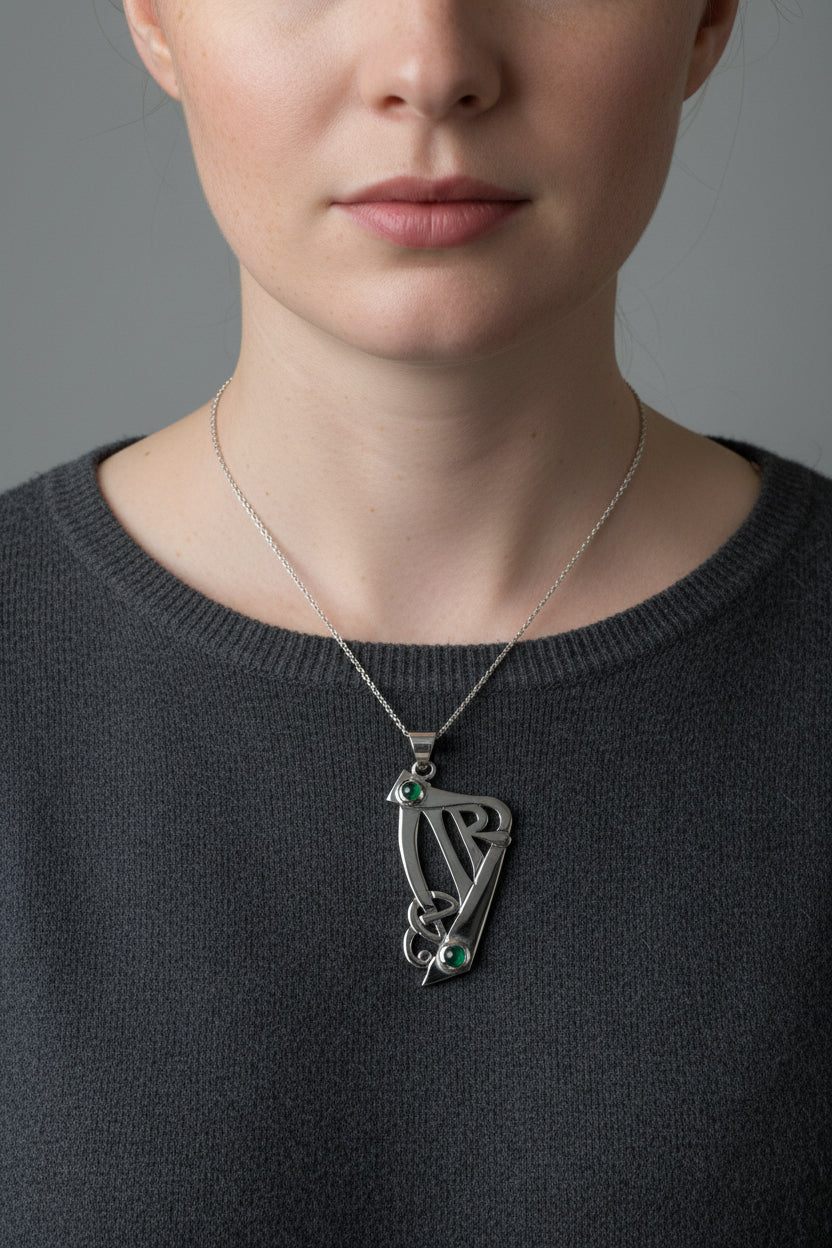 Artisan Large Irish Harp Necklace - Made in Ireland