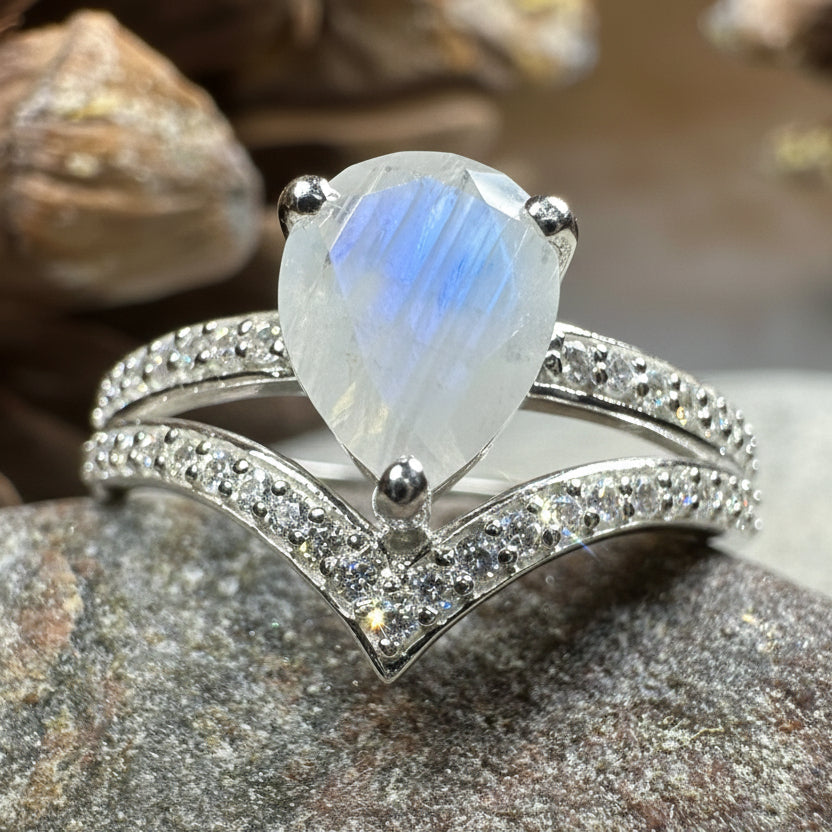 Chevron Moonstone Ring in Sterling Silver