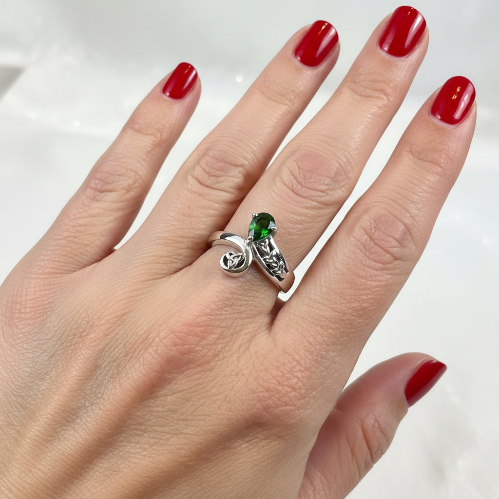 Emerald Dream Trinity Knot Ring in Sterling Silver — view 2