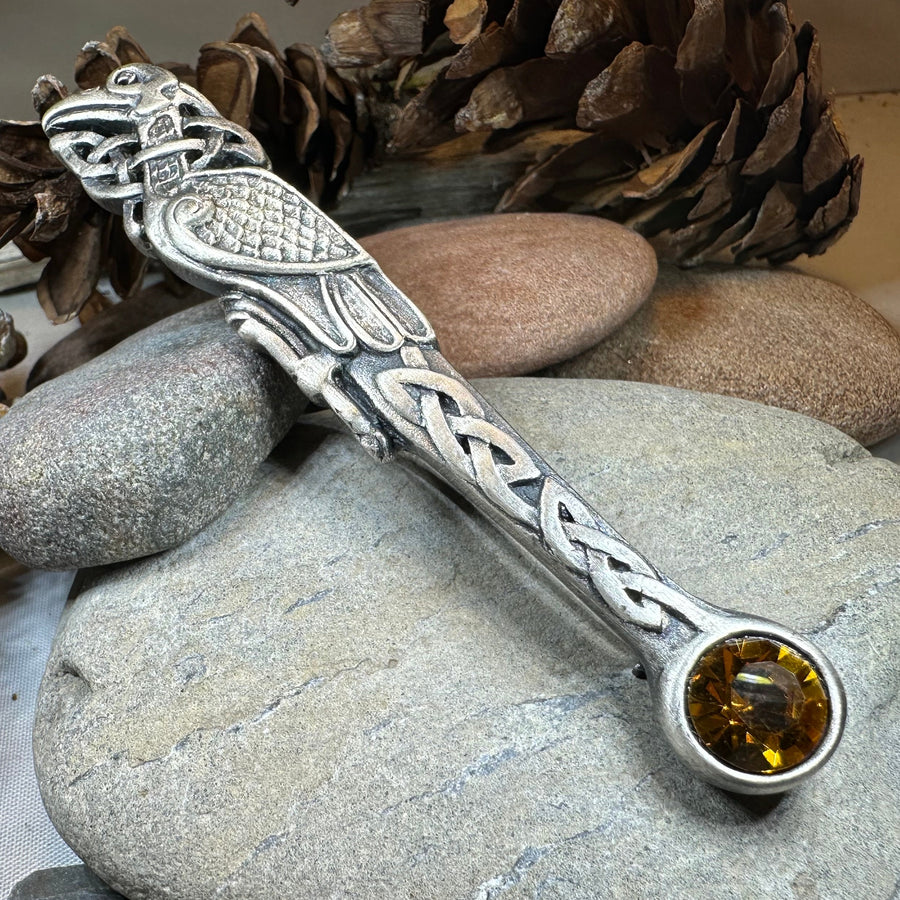 Celtic Raven Crystal Kilt Pin