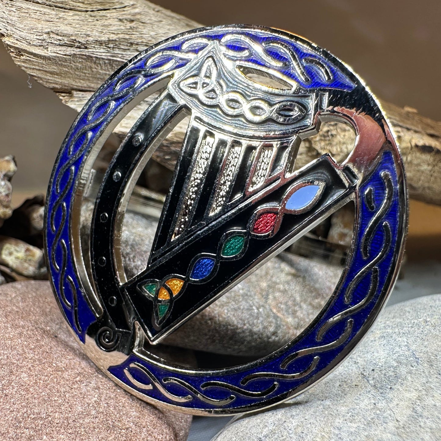 Enamel Irish Celtic Harp Scarf Ring
