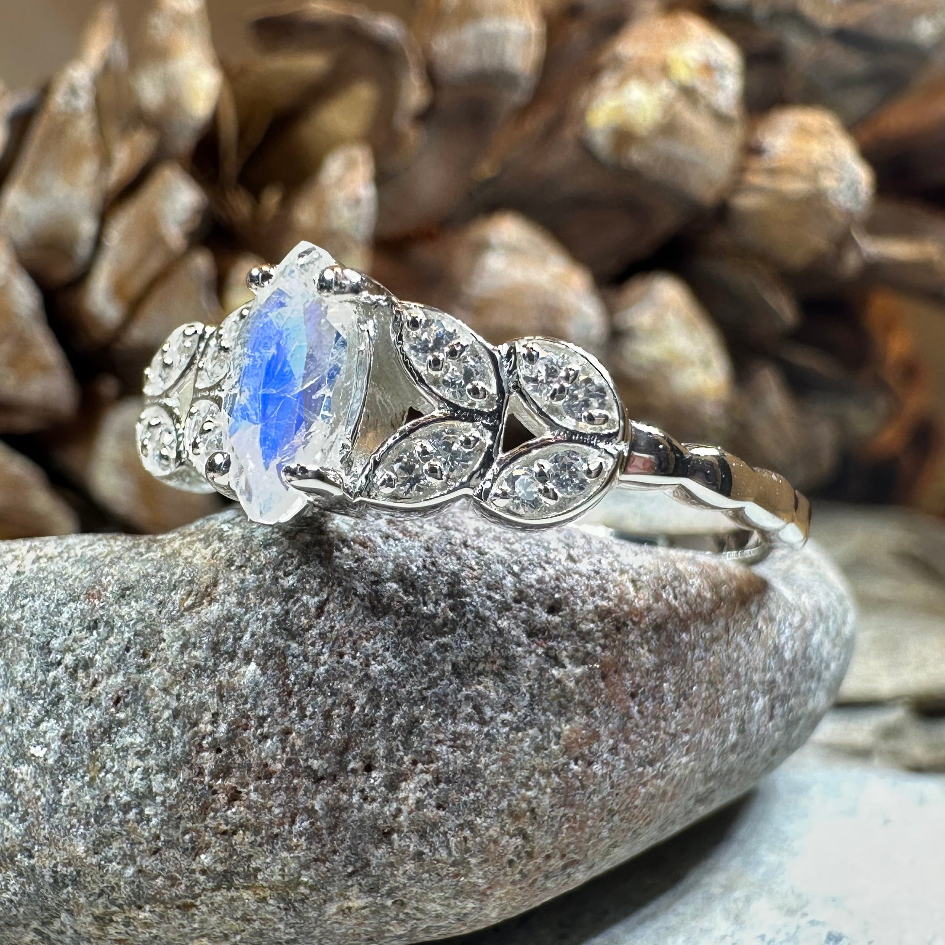 Laurel Moonstone Ring in Sterling Silver — view 4