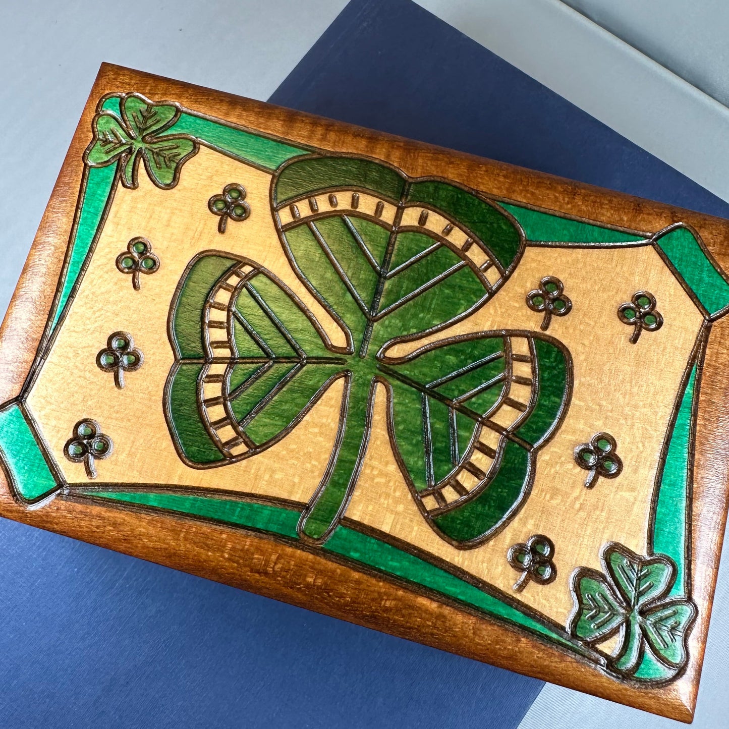 Celtic Shamrock Keepsake Box - Handmade Wooden Box