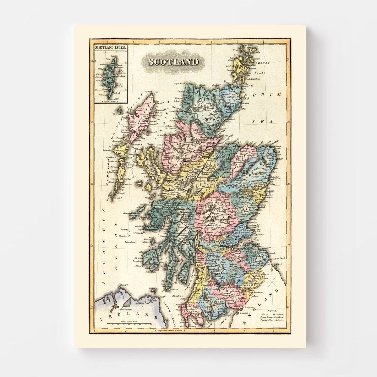 Vintage Map of Scotland 1823 Wall Art