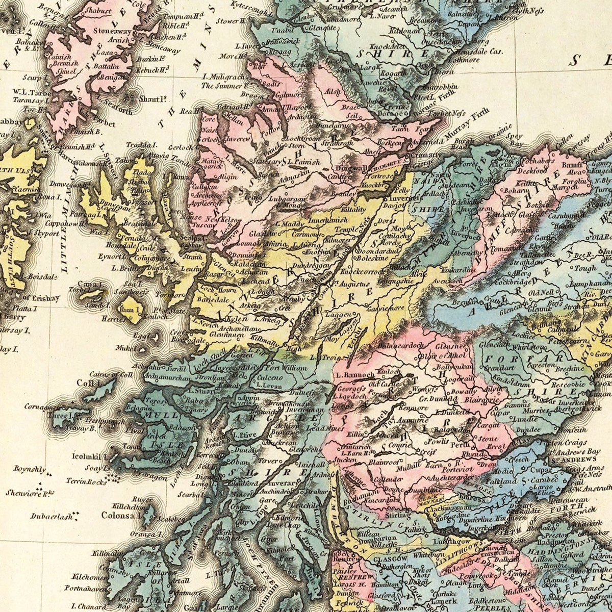 Vintage Map of Scotland 1823 Wall Art