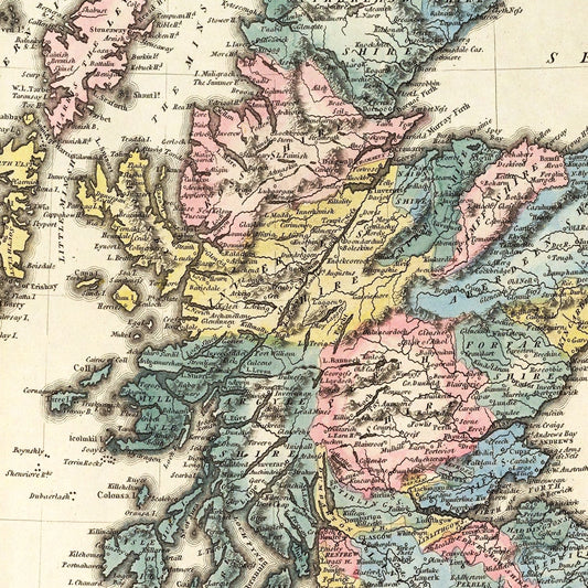 Vintage Map of Scotland 1823 Wall Art