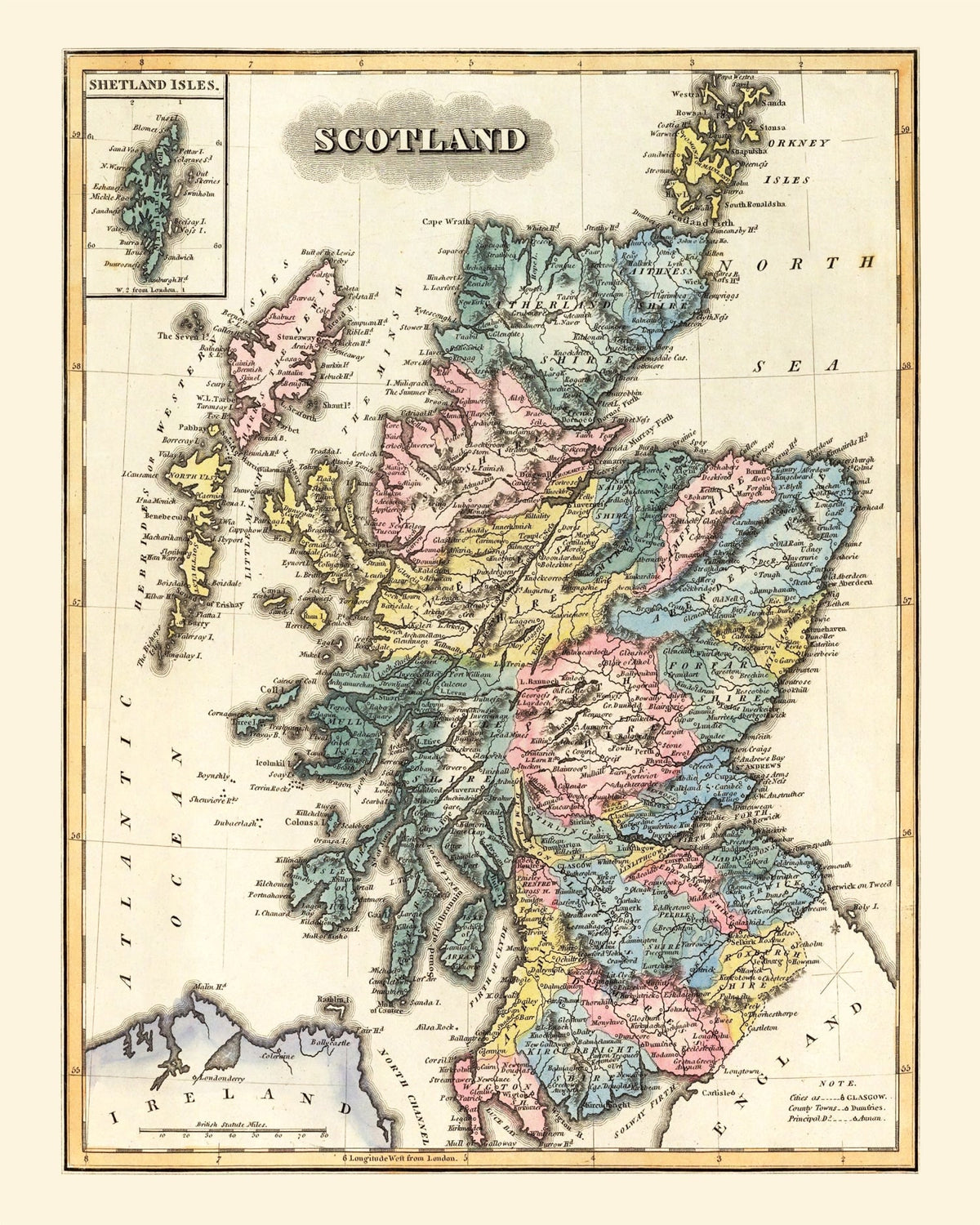 Vintage Map of Scotland 1823 Wall Art