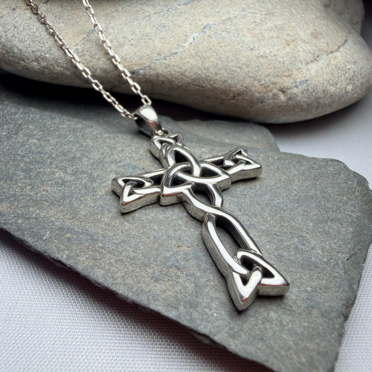 Trinity Knot Celtic Cross Necklace In Sterling Silver