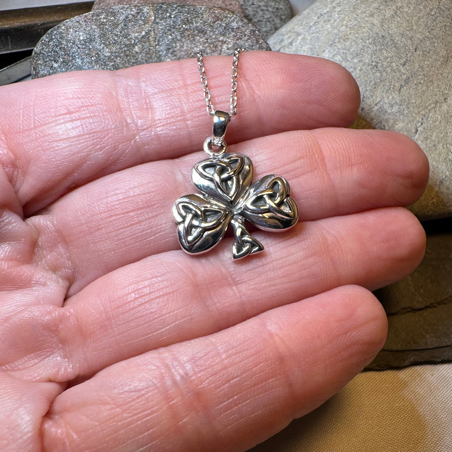 Trinity Knot Irish Shamrock Necklace in Sterling Silver