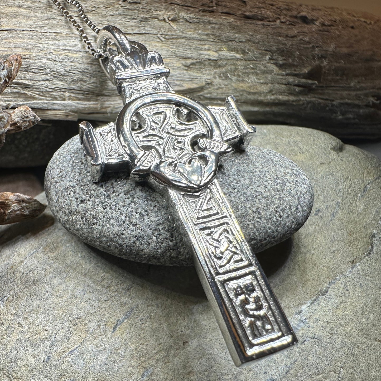 Large Artisan Irish Claddagh Cross Necklace - Made in Ireland