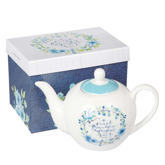 Blue "Friendship" Ceramic Teapot