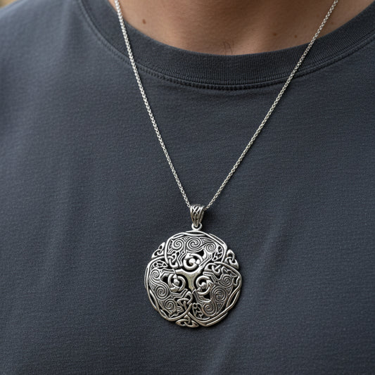 Pictish Triple Celtic Wolf Necklace in Sterling Silver