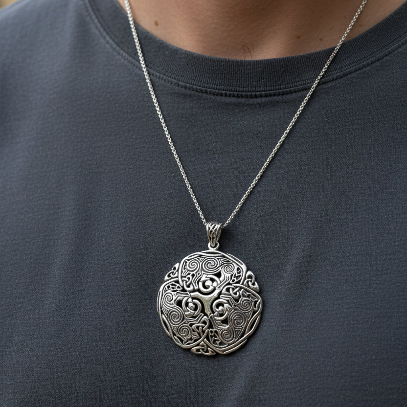Pictish Triple Celtic Wolf Necklace in Sterling Silver