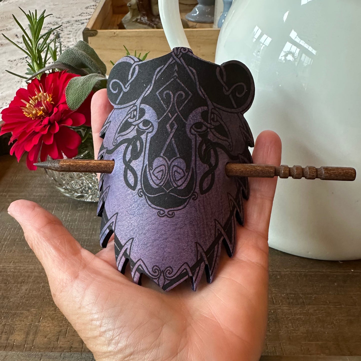 Celtic Bear Leather Hair Slide for Women