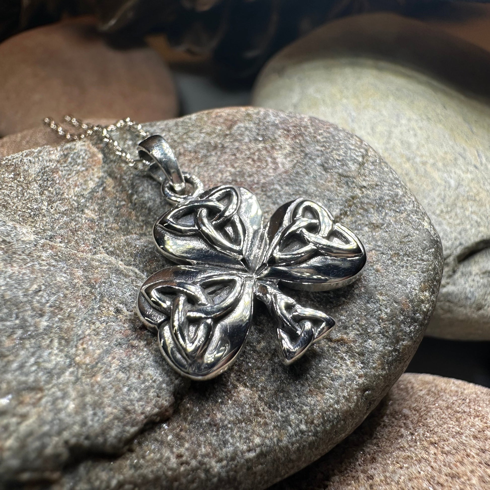 Trinity Knot Irish Shamrock Necklace in Sterling Silver — view 10