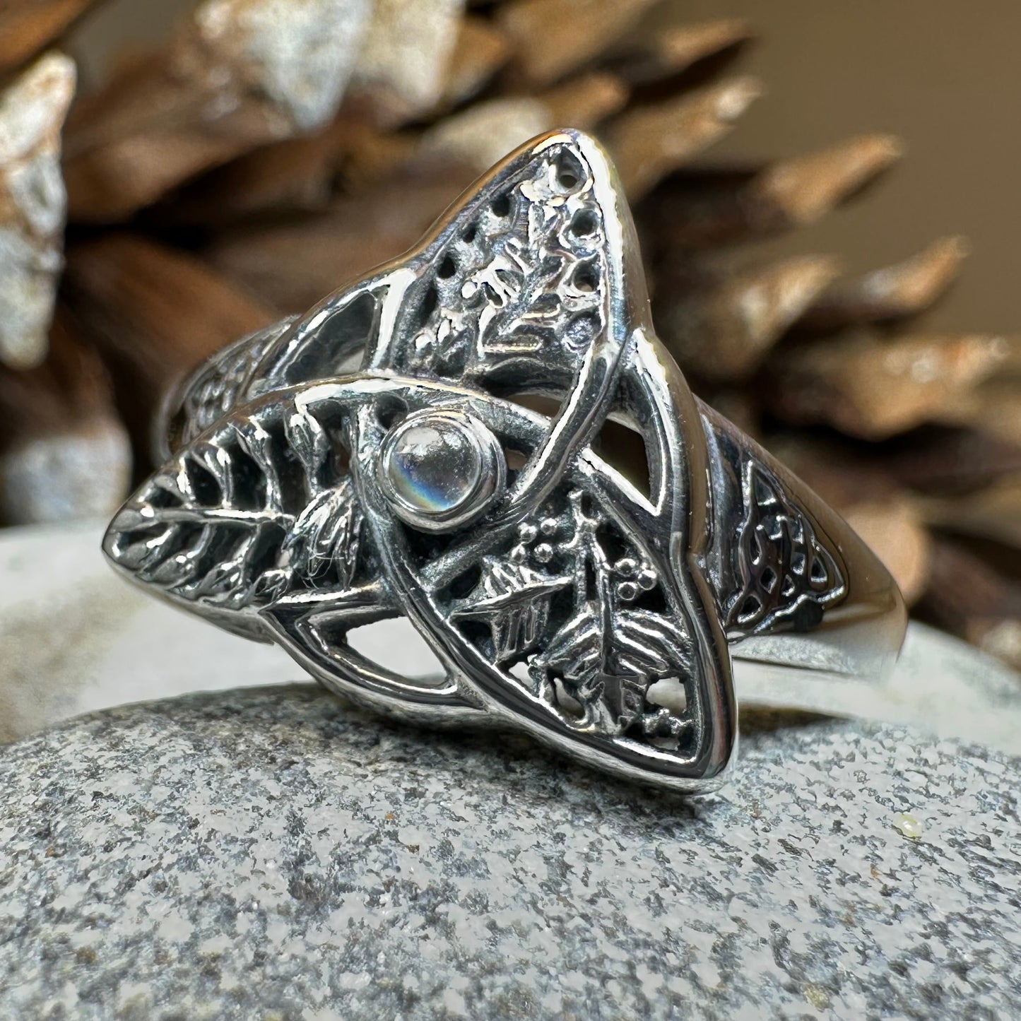 Oak Ash Thorn Moonstone Ring in Sterling Silver — view 6