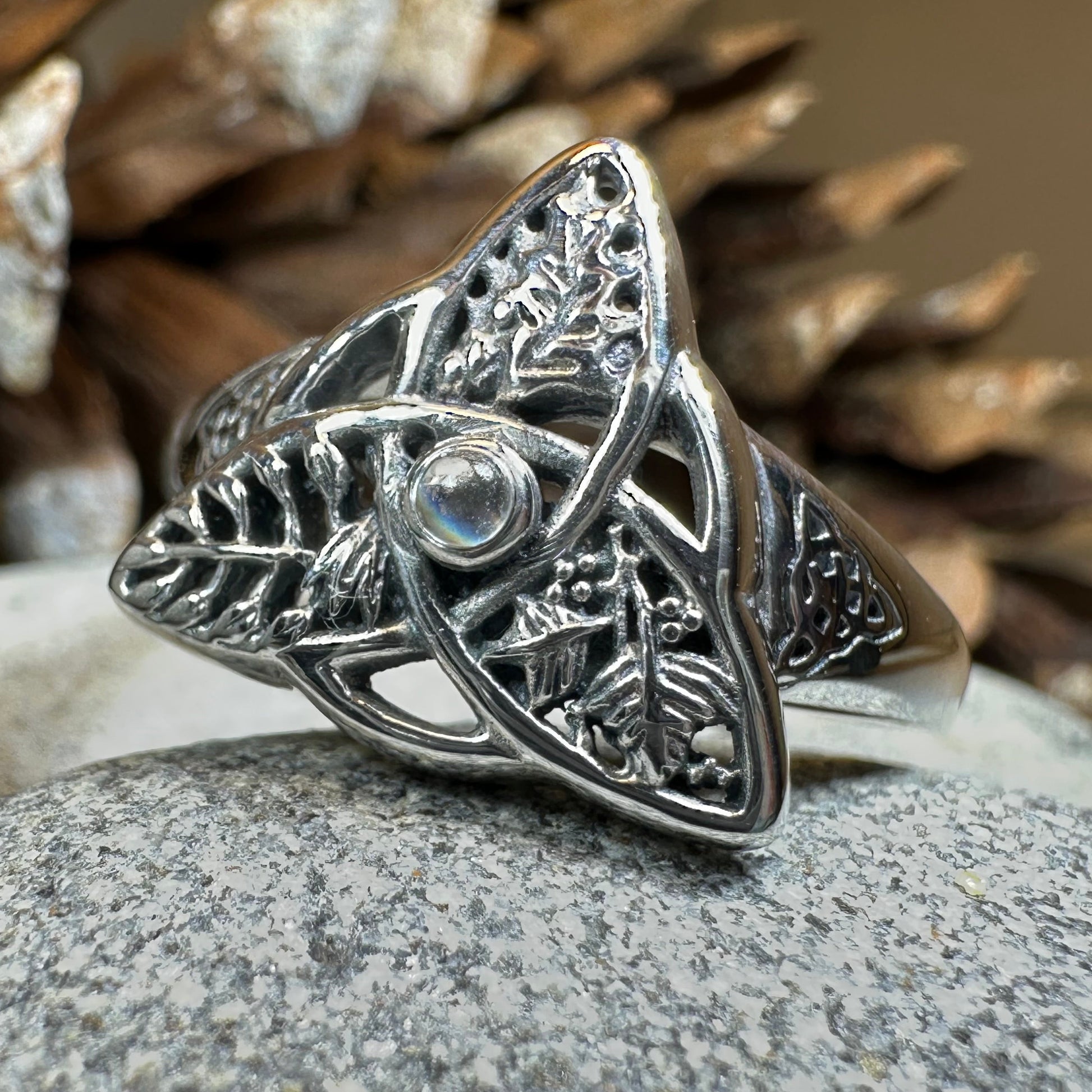 Oak Ash Thorn Moonstone Ring in Sterling Silver — view 6