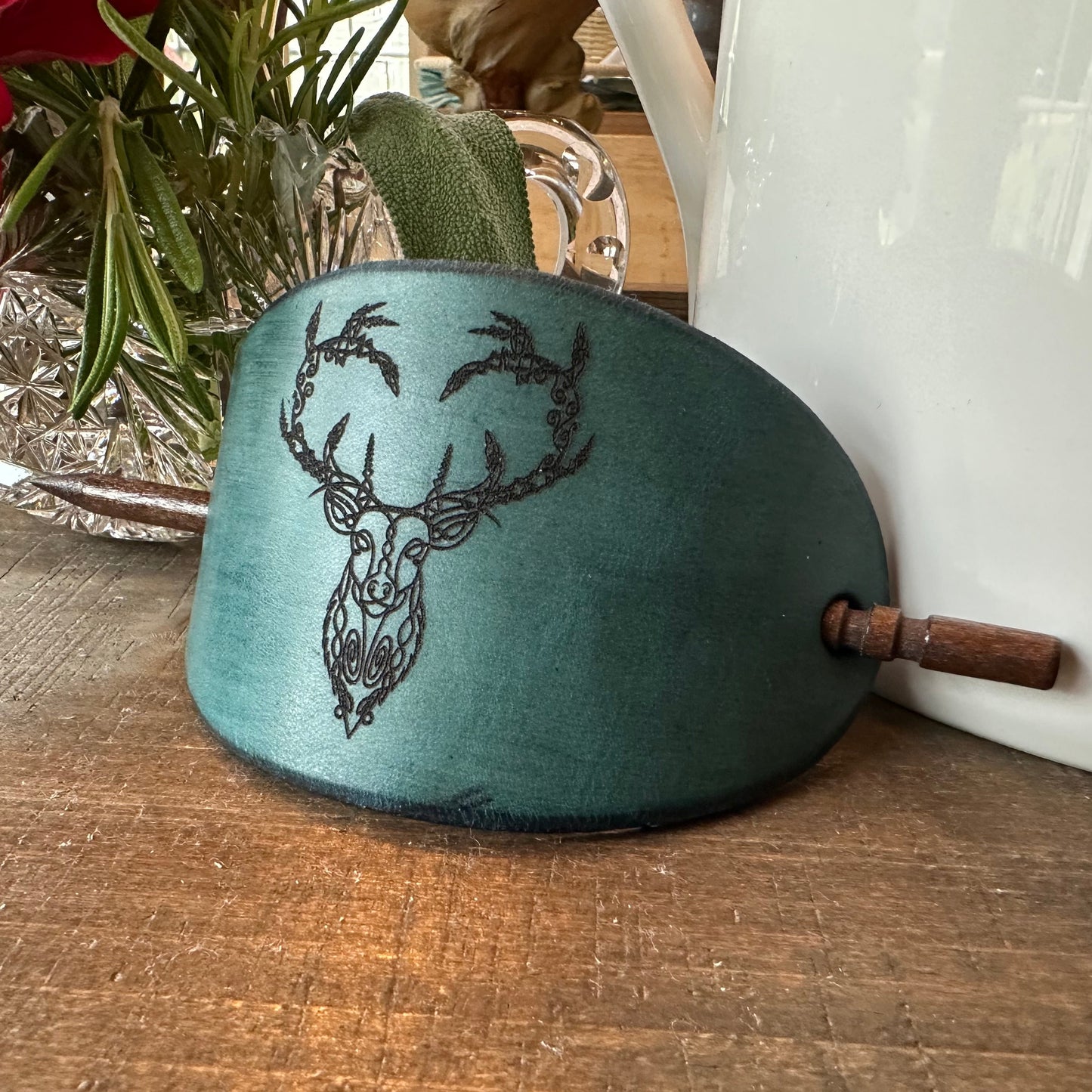 Celtic Stag Leather Hair Slide for Women
