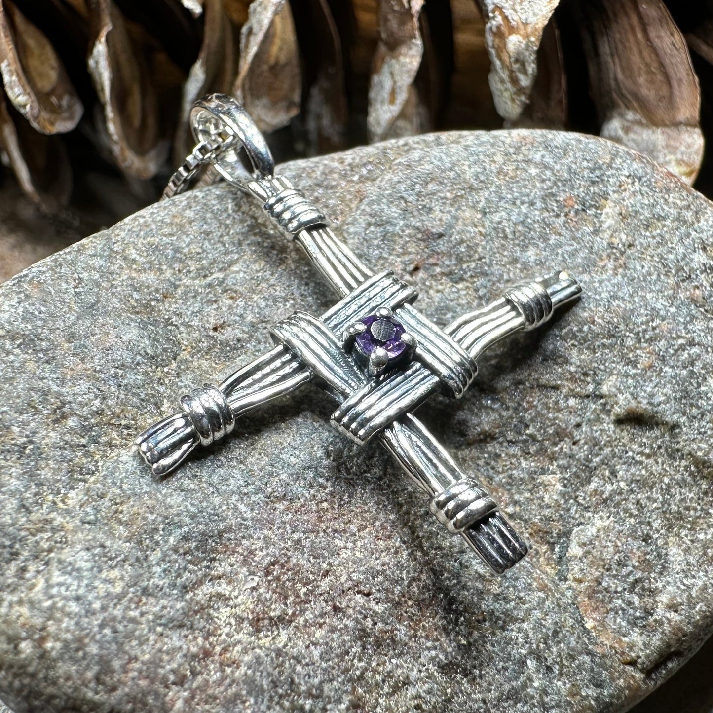 Springtime Irish Saint Brigid's Cross Necklace in Sterling Silver — view 8