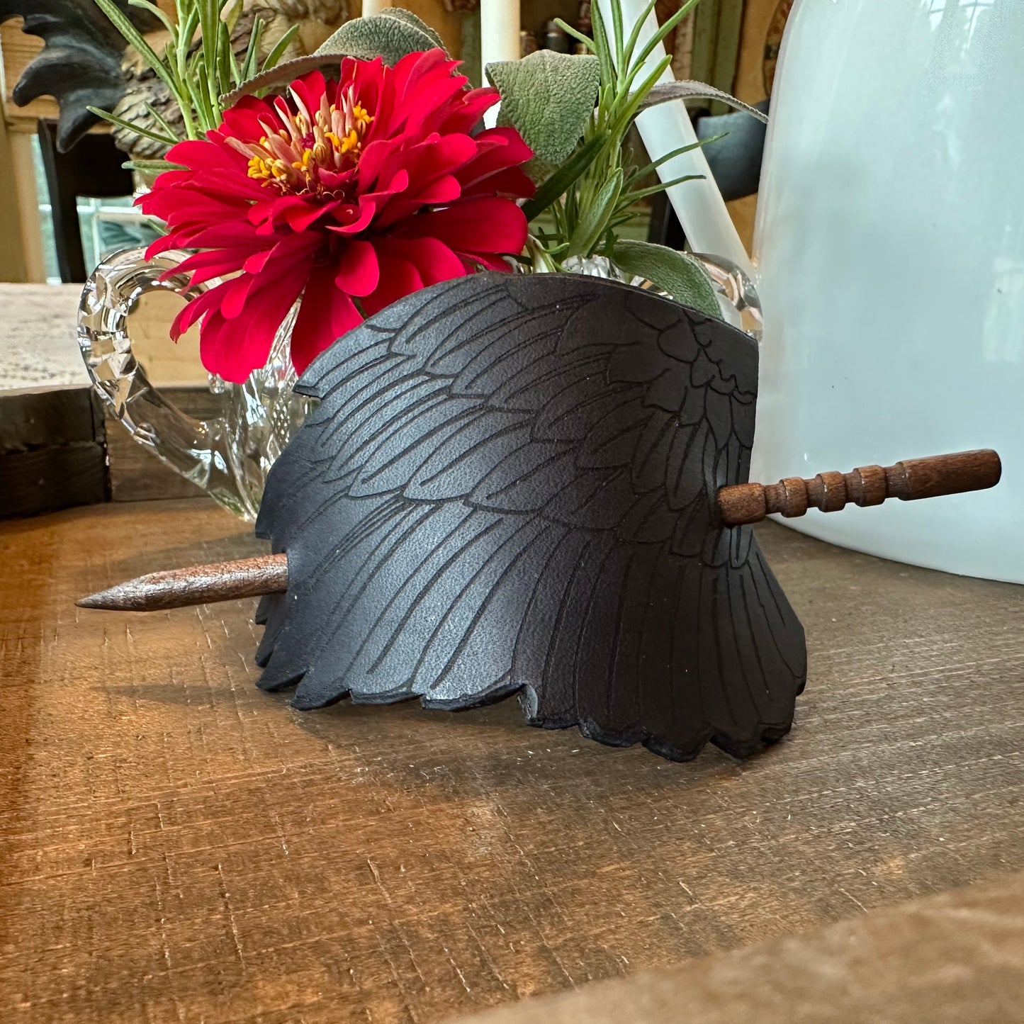 Black Raven Wing Leather Hair Slide for Women
