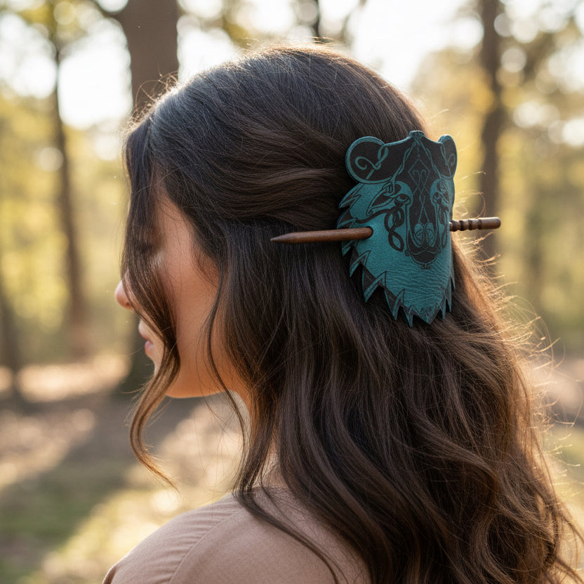 Celtic Bear Leather Hair Slide for Women