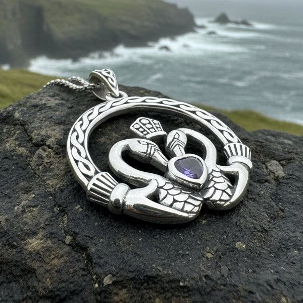 Celtic Swan Claddagh Necklace in Sterling Silver