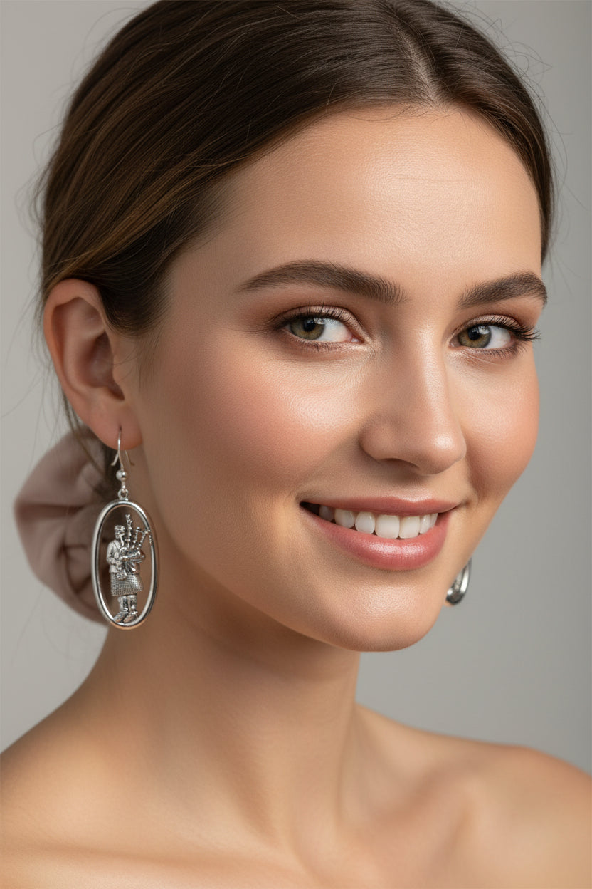 Tartan Bagpiper Earrings in Sterling Silver