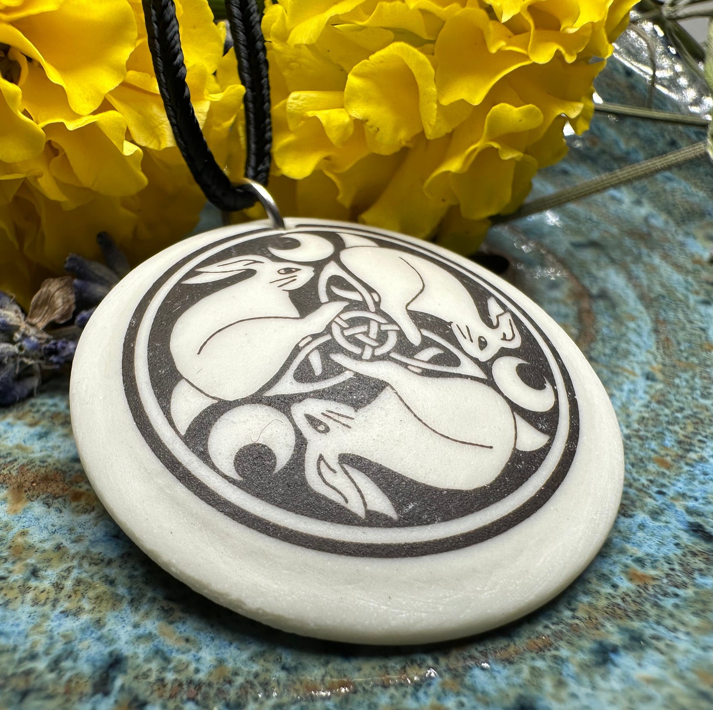 Artisan Celtic Leaping Hares Necklace - Handmade in the U.S.A.