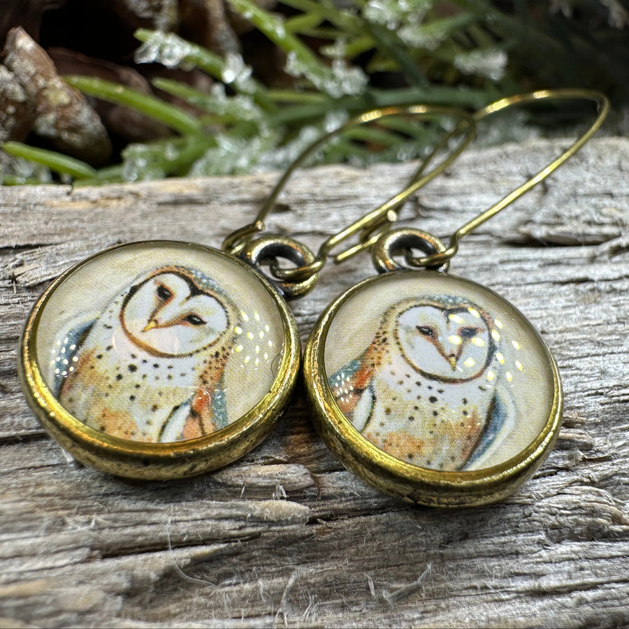 Winter Owl Art Earrings