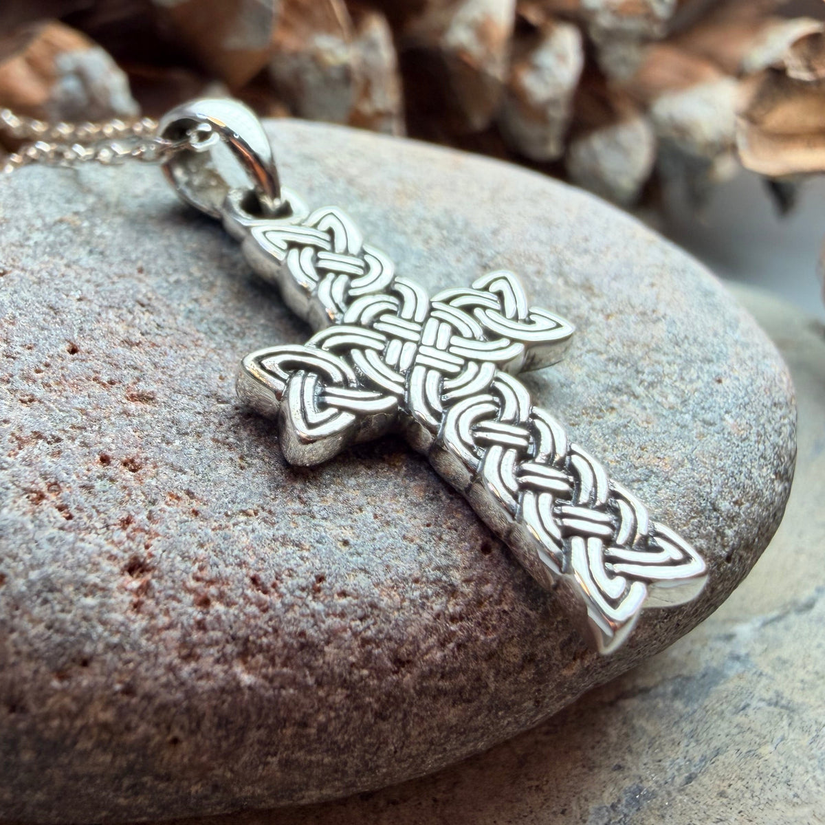 Rock of Ages Celtic Cross Necklace in Sterling Silver