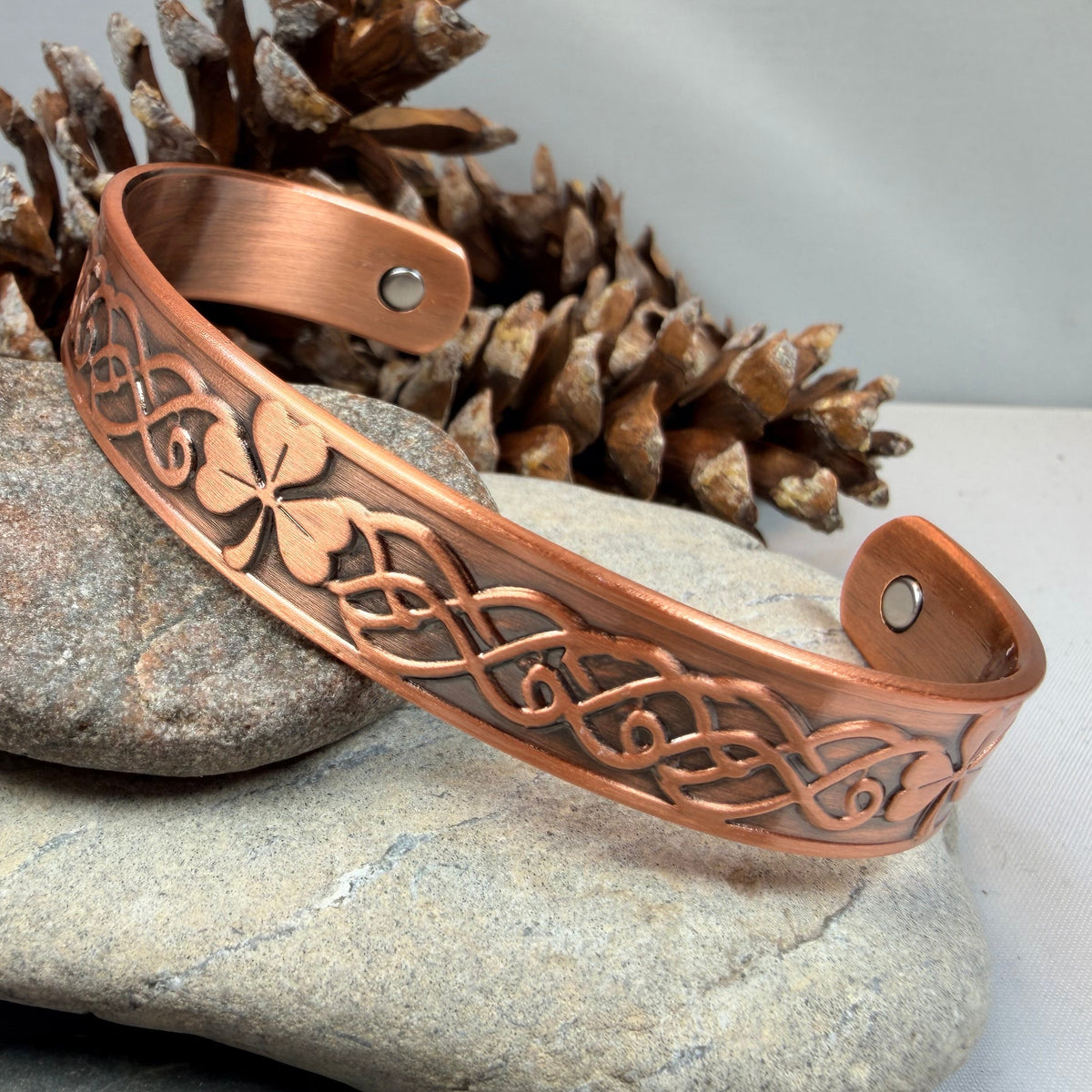 Celtic Irish Shamrock Copper Cuff Bracelet