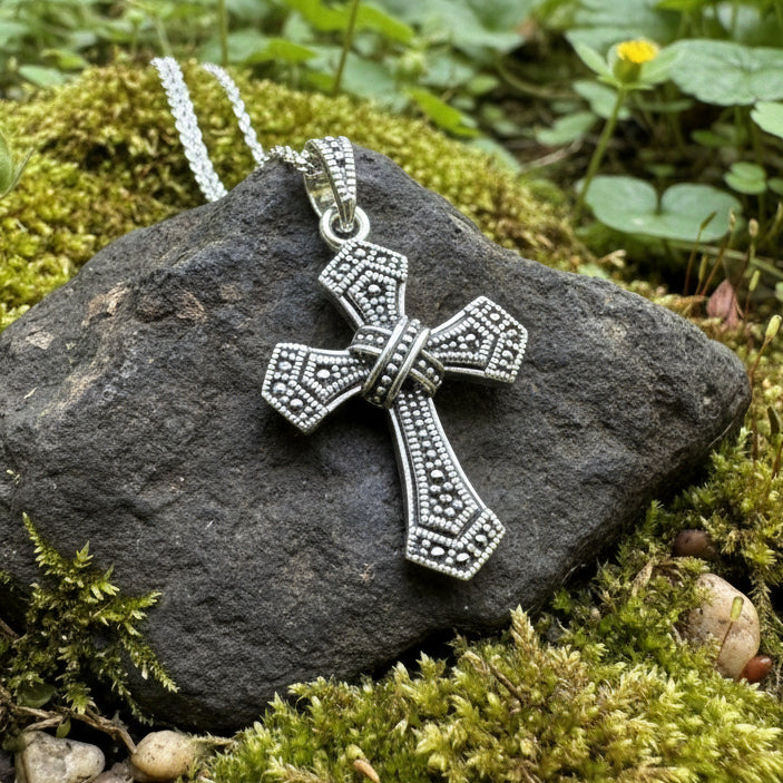 Lovely Marcasite Cross Necklace in Sterling Silver