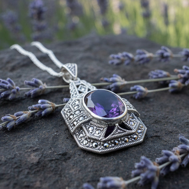 Victorian Marcasite Necklace with Amethyst
