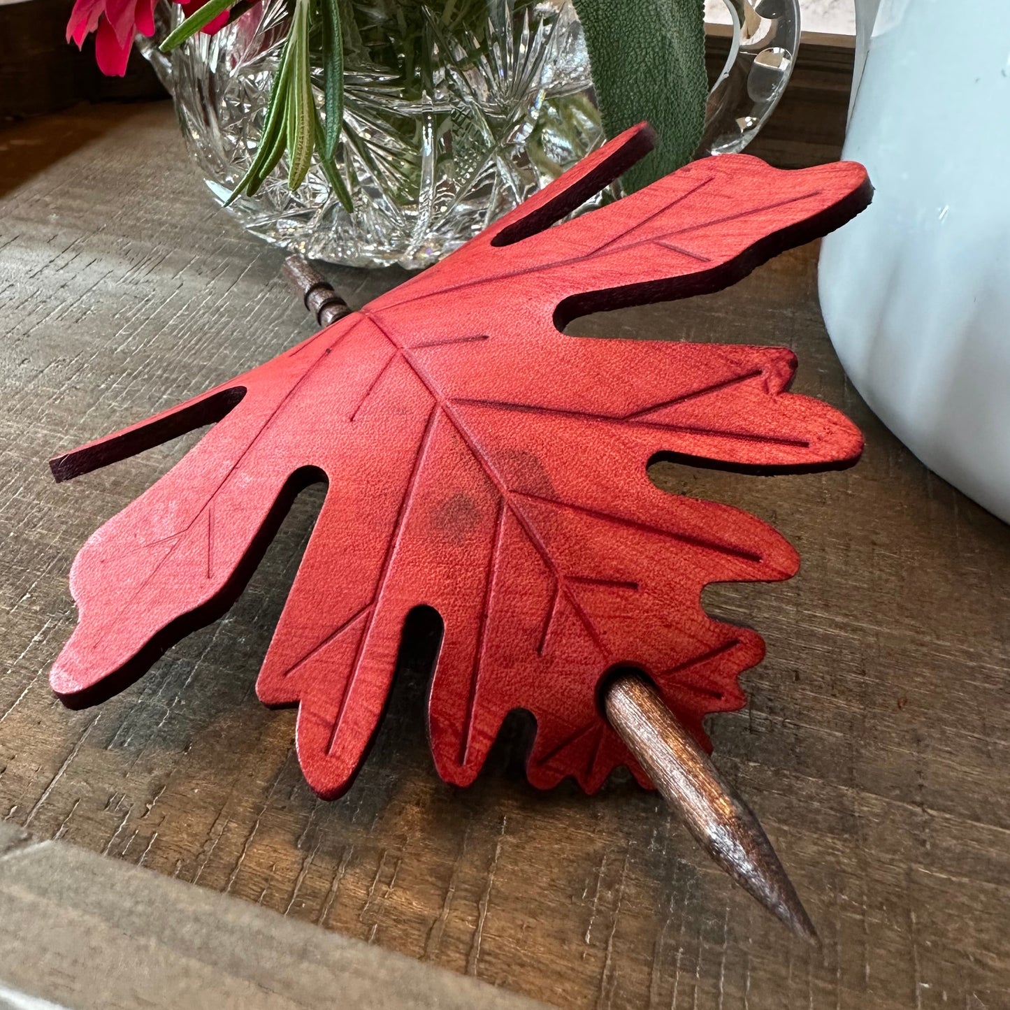 Large Oak Leaf Leather Hair Slide for Women