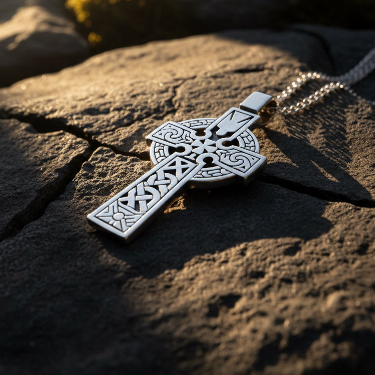 Holy Spirit Celtic Cross Necklace in Sterling Silver