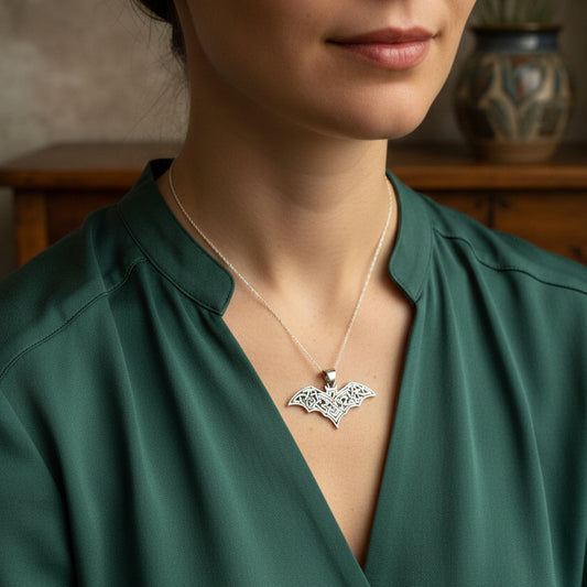 Nighthawk Celtic Bat Necklace in Sterling Silver