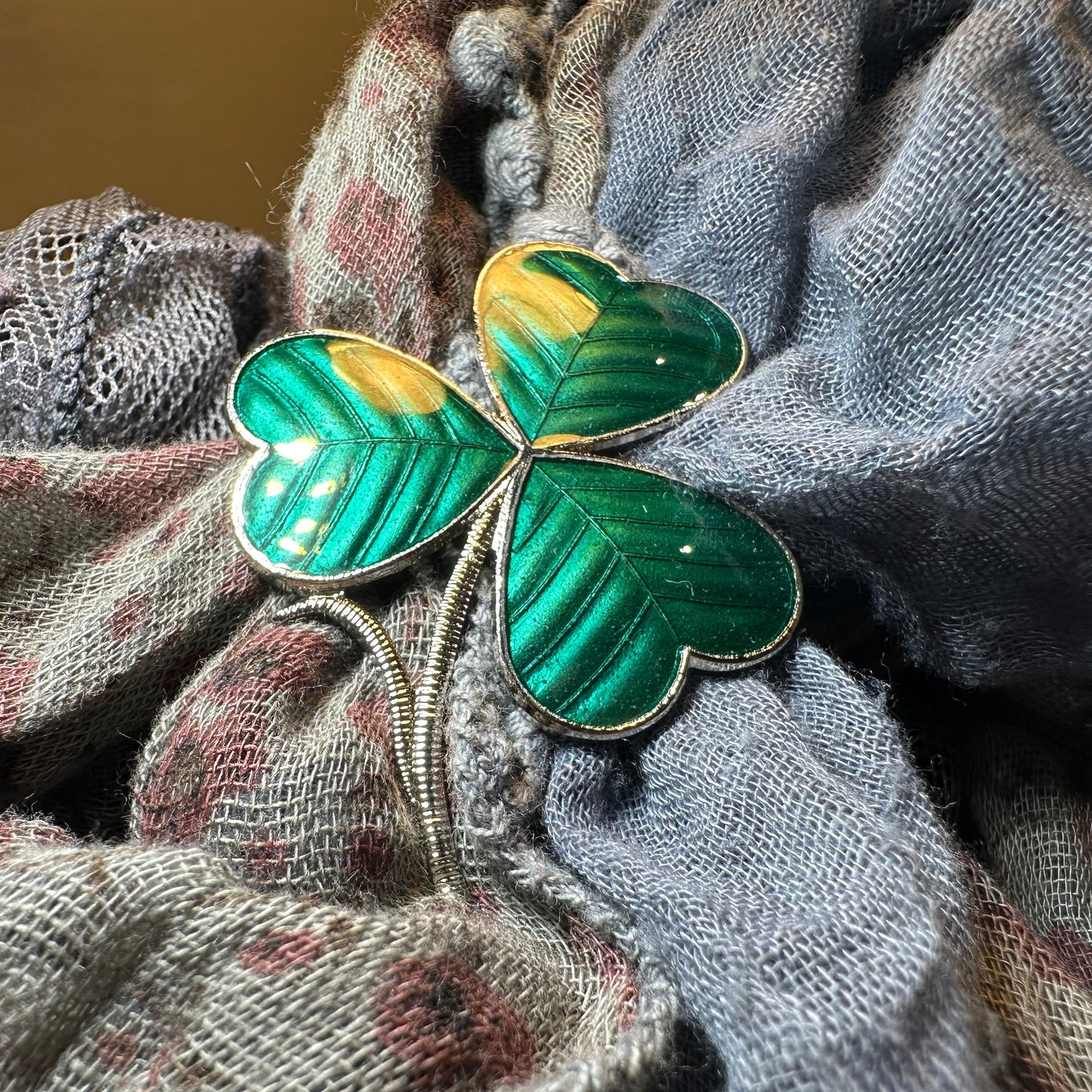 Enamel Green Irish Shamrock Scarf Ring