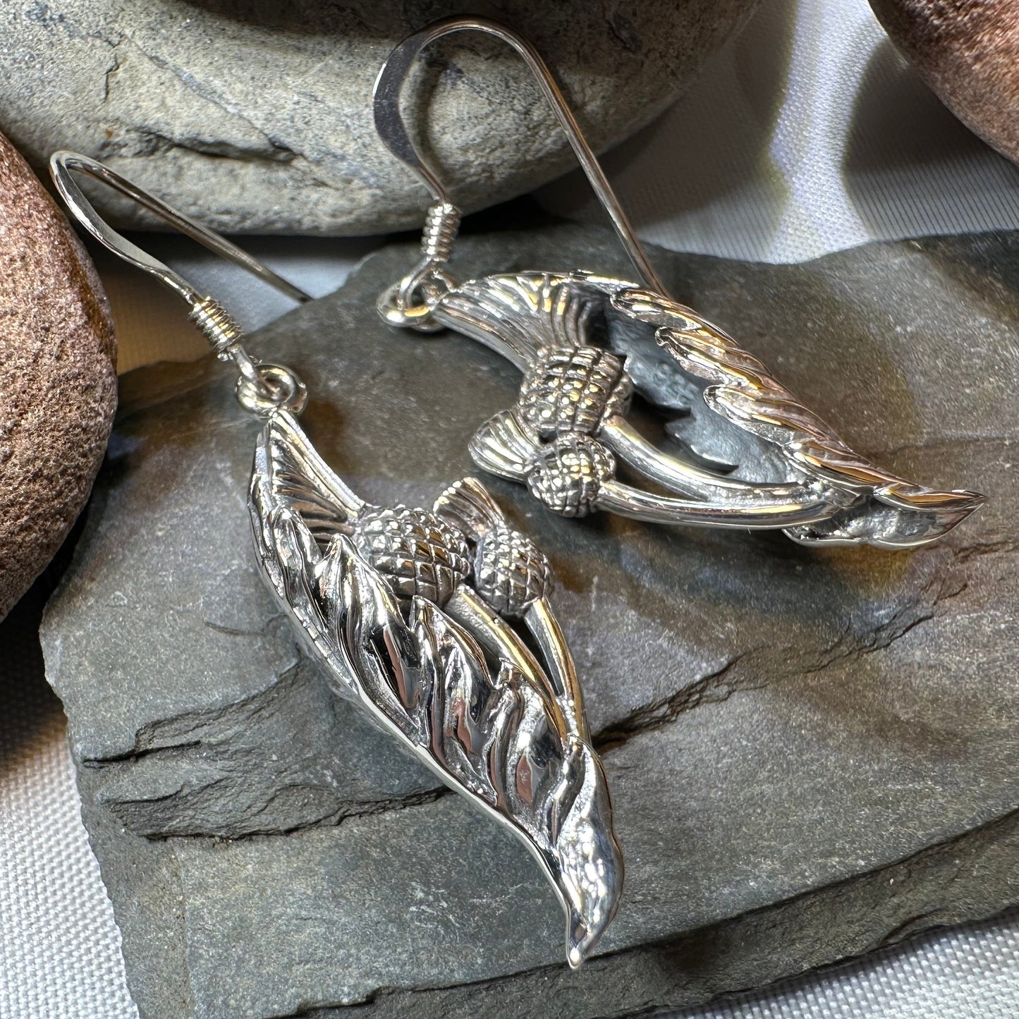 Cluaran Scottish Thistle Earrings in Sterling Silver