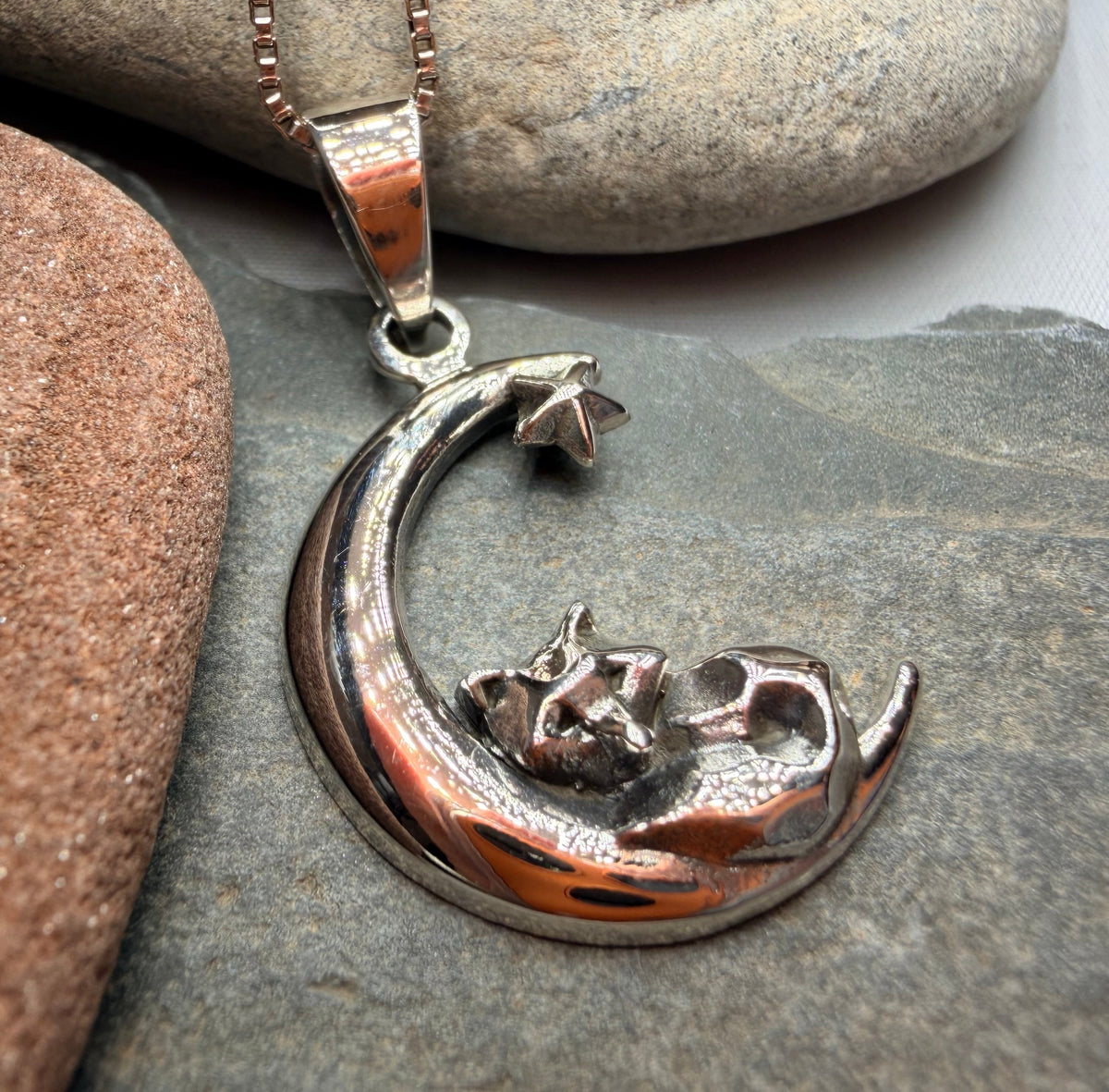Fox on the Moon Necklace in Sterling Silver