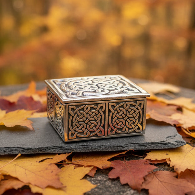 Small Square Celtic Trinket Box - Handmade in Pewter