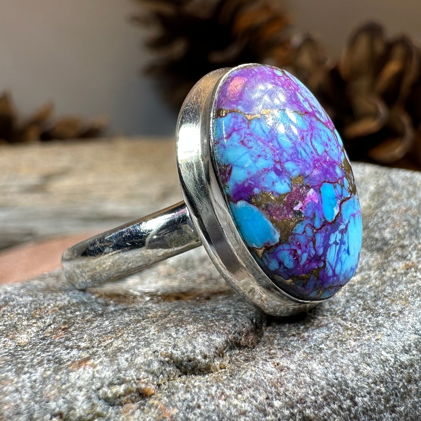 Purple Dahlia Turquoise Ring in Sterling Silver