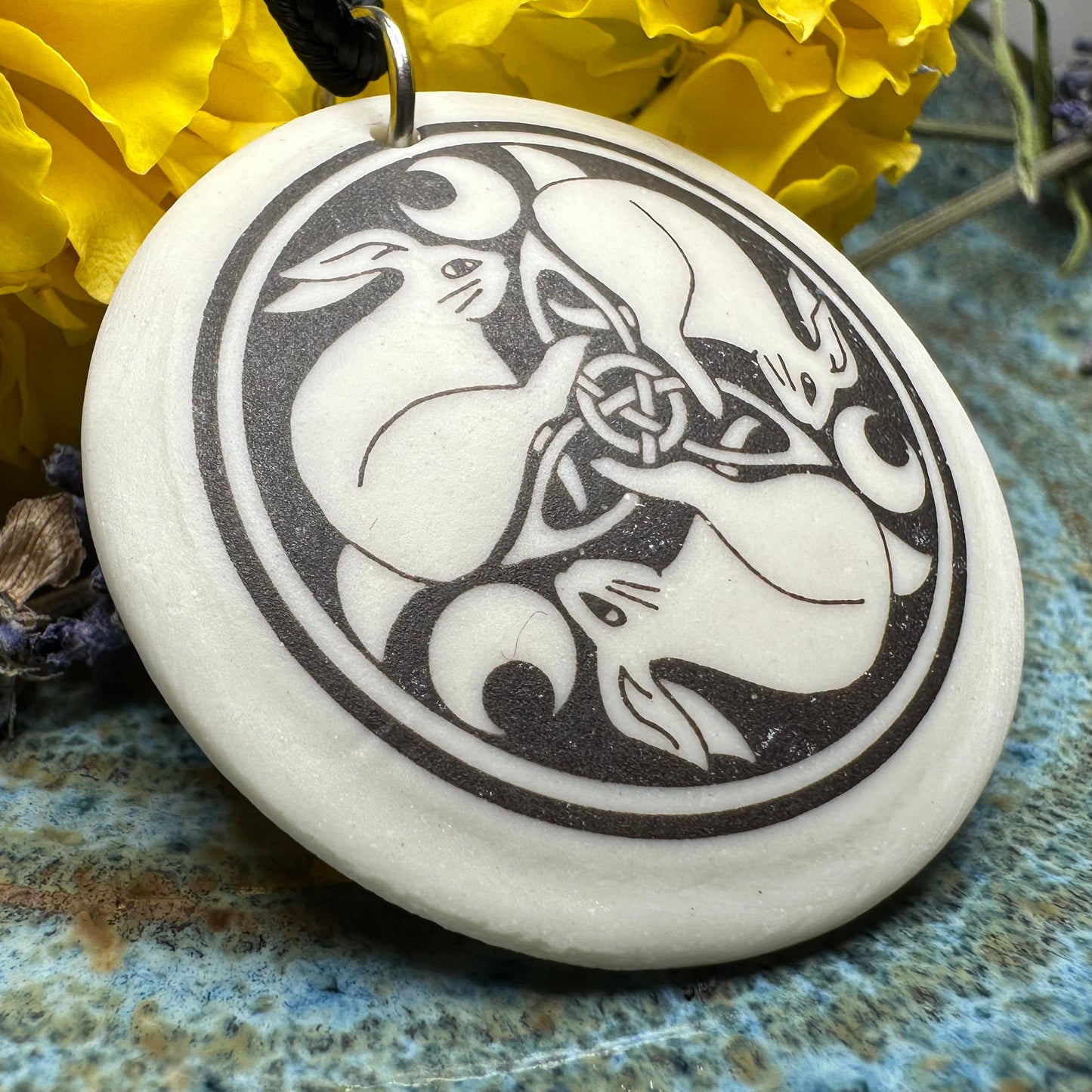 Artisan Celtic Leaping Hares Necklace - Handmade in the U.S.A.